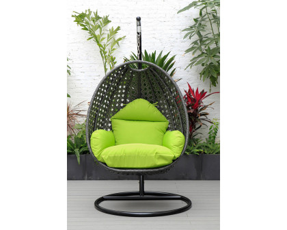 LeisureMod Charcoal Wicker Hanging Single Egg Swing Chair with Cushions - Light Green