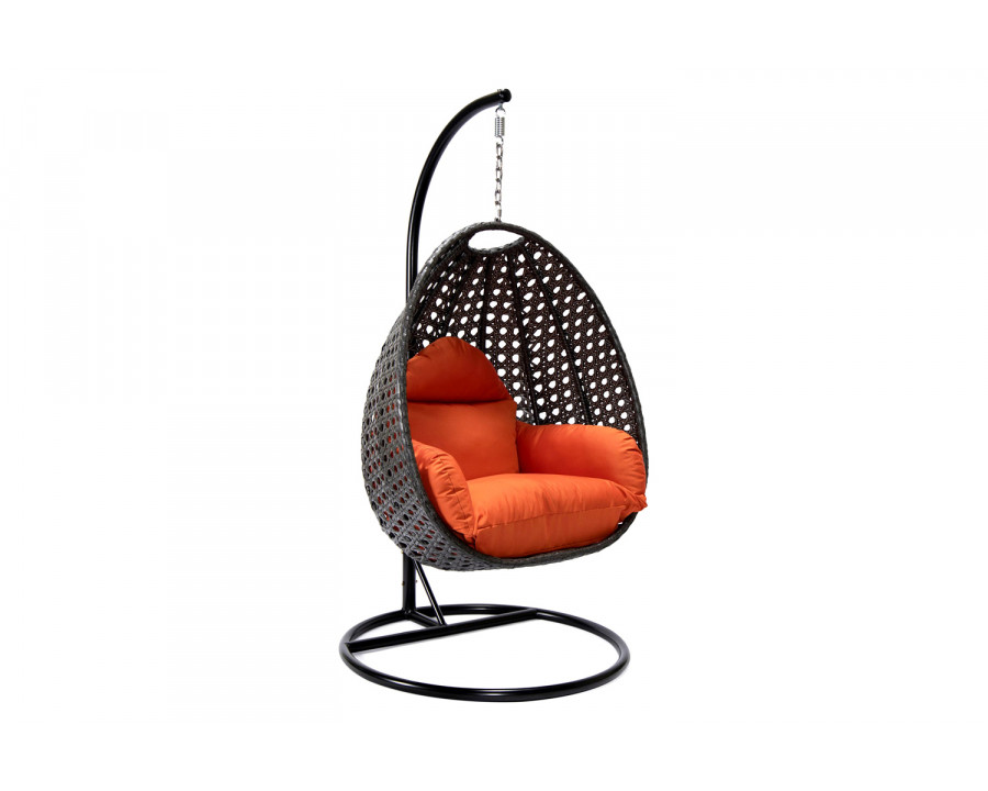 LeisureMod Charcoal Wicker Hanging Single Egg Swing Chair with Cushions - Orange