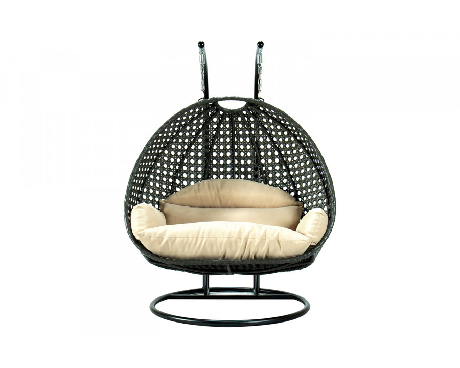 LeisureMod Modern Charcoal Wicker Hanging Double Seater Egg Swing Chair - Beige