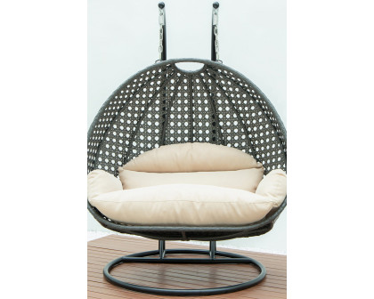 LeisureMod Modern Charcoal Wicker Hanging Double Seater Egg Swing Chair - Beige