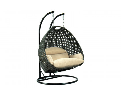 LeisureMod Modern Charcoal Wicker Hanging Double Seater Egg Swing Chair - Beige