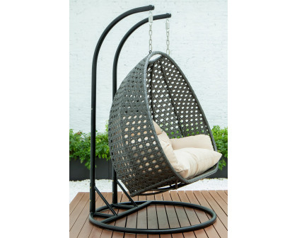 LeisureMod Modern Charcoal Wicker Hanging Double Seater Egg Swing Chair - Beige