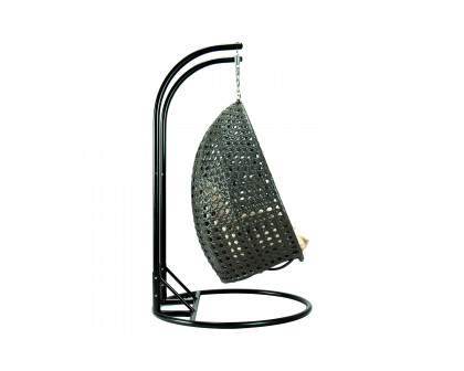 LeisureMod Modern Charcoal Wicker Hanging Double Seater Egg Swing Chair - Beige