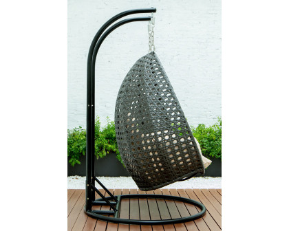 LeisureMod Modern Charcoal Wicker Hanging Double Seater Egg Swing Chair - Beige