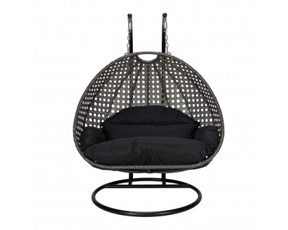 LeisureMod Modern Beige Wicker Hanging Double Seater Egg Swing Chair