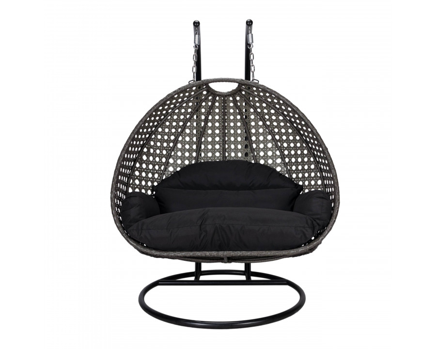 LeisureMod Modern Charcoal Wicker Hanging Double Seater Egg Swing Chair - Black