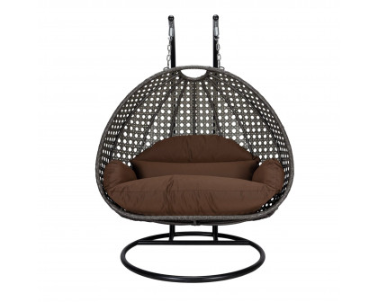 LeisureMod Modern Beige Wicker Hanging Double Seater Egg Swing Chair