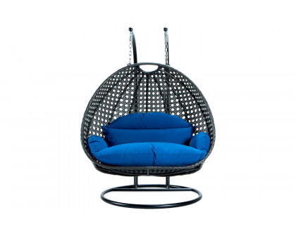 LeisureMod Modern Beige Wicker Hanging Double Seater Egg Swing Chair