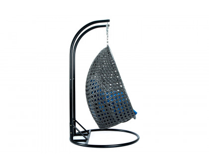 LeisureMod Modern Charcoal Wicker Hanging Double Seater Egg Swing Chair - Blue