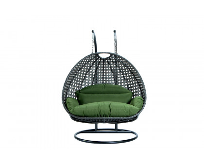 LeisureMod Modern Beige Wicker Hanging Double Seater Egg Swing Chair