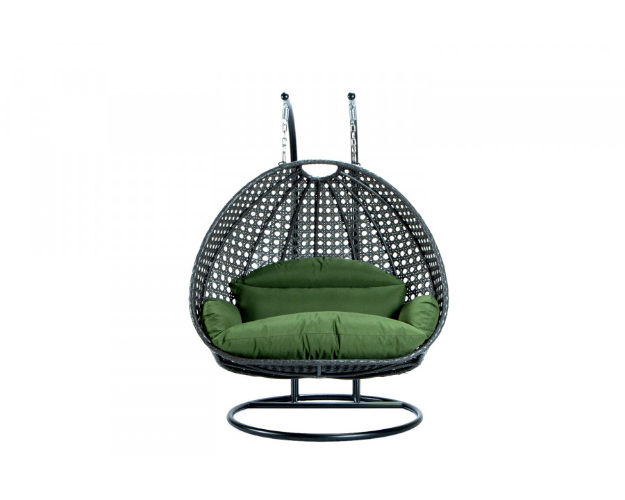 LeisureMod Modern Charcoal Wicker Hanging Double Seater Egg Swing Chair - Dark Green