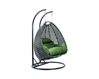 LeisureMod Modern Charcoal Wicker Hanging Double Seater Egg Swing Chair - Dark Green