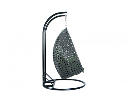 LeisureMod Modern Charcoal Wicker Hanging Double Seater Egg Swing Chair - Dark Green