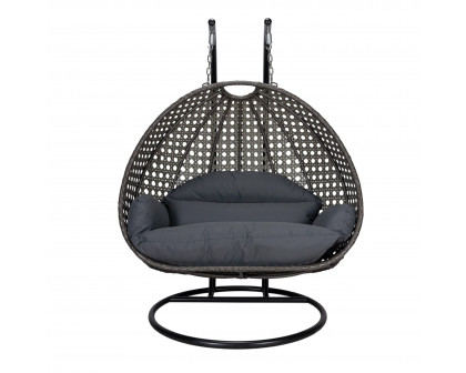 LeisureMod Modern Beige Wicker Hanging Double Seater Egg Swing Chair