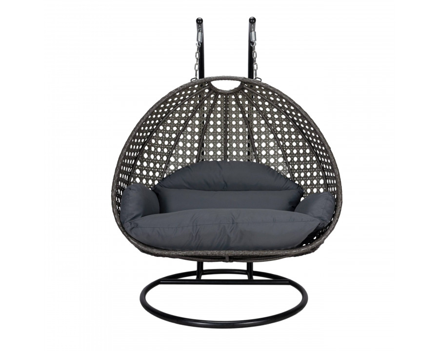 LeisureMod Modern Charcoal Wicker Hanging Double Seater Egg Swing Chair - Dark Gray