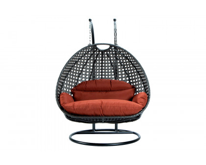 LeisureMod Modern Beige Wicker Hanging Double Seater Egg Swing Chair