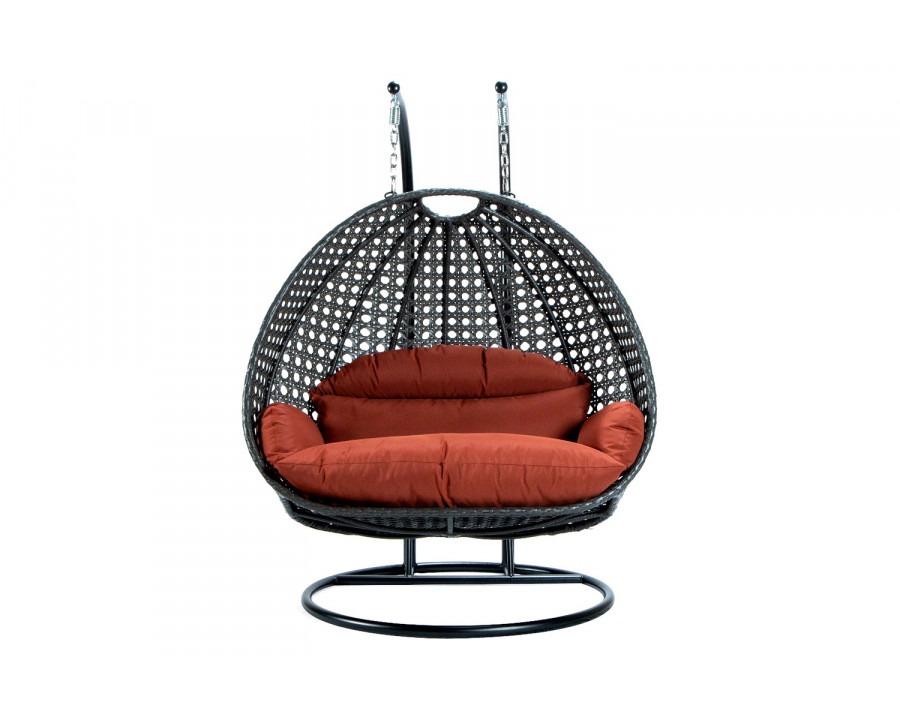 LeisureMod Modern Charcoal Wicker Hanging Double Seater Egg Swing Chair - Dark Orange