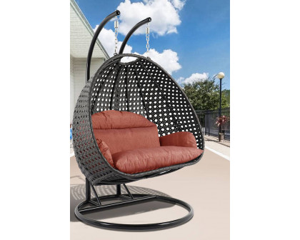 LeisureMod Modern Charcoal Wicker Hanging Double Seater Egg Swing Chair - Dark Orange