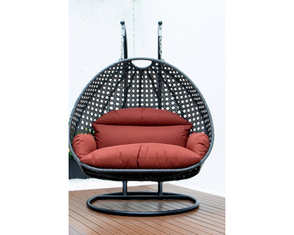 LeisureMod Modern Charcoal Wicker Hanging Double Seater Egg Swing Chair - Dark Orange