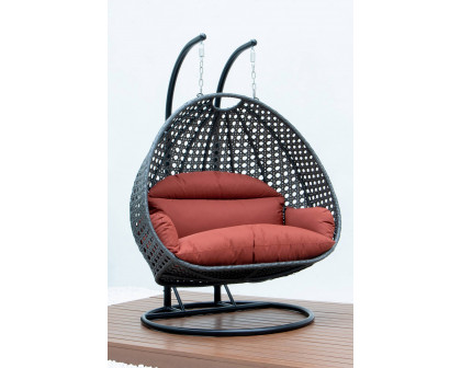 LeisureMod Modern Charcoal Wicker Hanging Double Seater Egg Swing Chair - Dark Orange