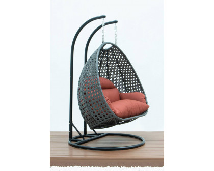 LeisureMod Modern Charcoal Wicker Hanging Double Seater Egg Swing Chair - Dark Orange