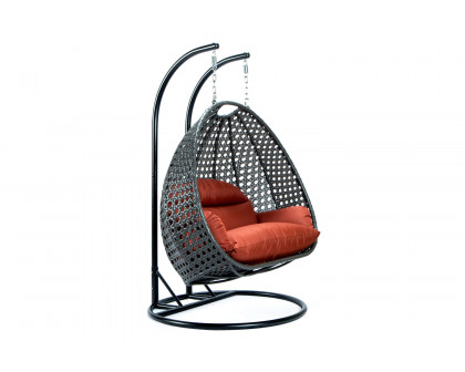 LeisureMod Modern Charcoal Wicker Hanging Double Seater Egg Swing Chair - Dark Orange