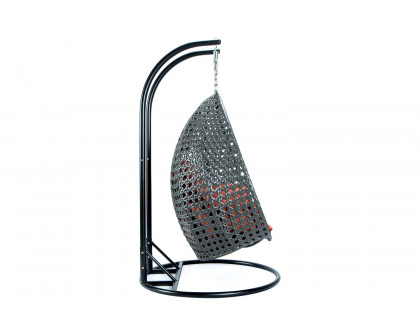 LeisureMod Modern Charcoal Wicker Hanging Double Seater Egg Swing Chair - Dark Orange