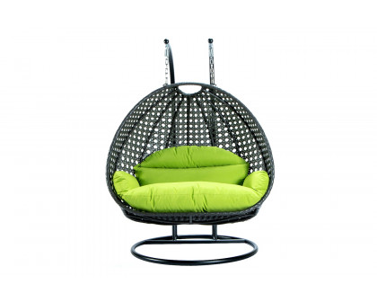 LeisureMod Modern Beige Wicker Hanging Double Seater Egg Swing Chair