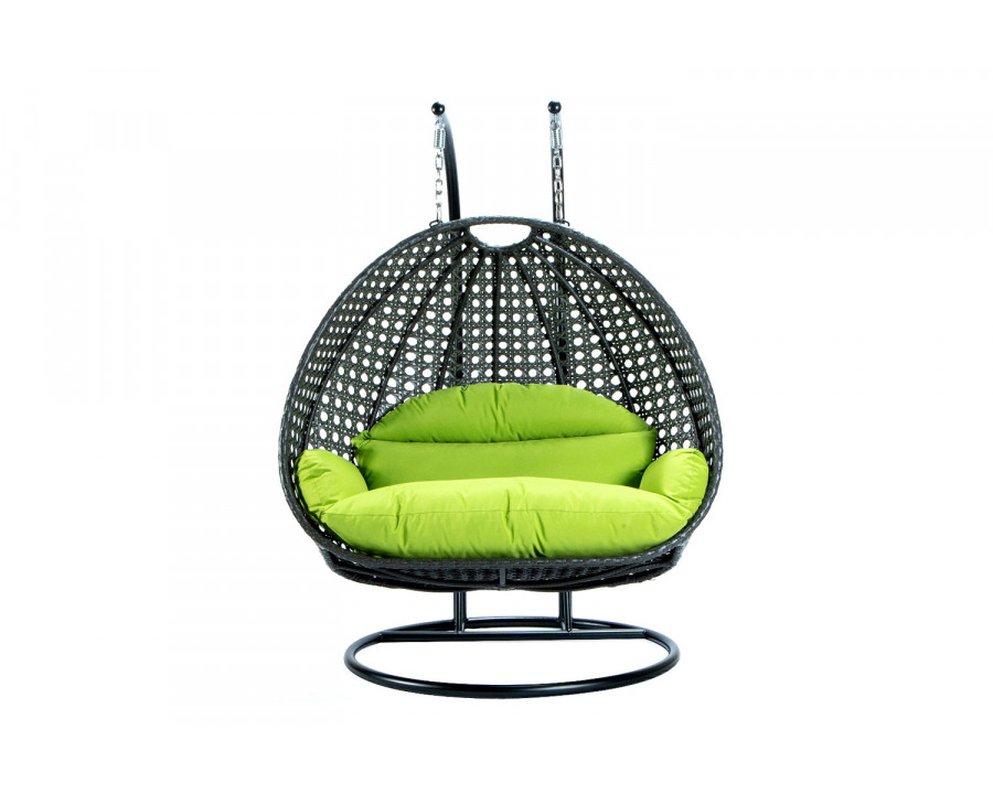 LeisureMod Modern Charcoal Wicker Hanging Double Seater Egg Swing Chair - Light Green