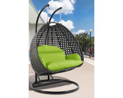 LeisureMod Modern Charcoal Wicker Hanging Double Seater Egg Swing Chair - Light Green