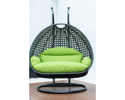 LeisureMod Modern Charcoal Wicker Hanging Double Seater Egg Swing Chair - Light Green