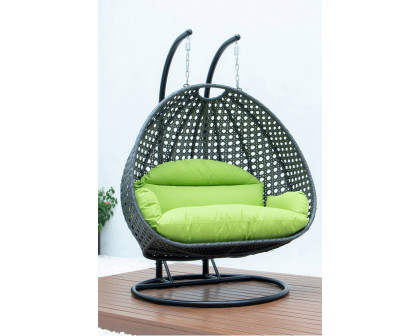 LeisureMod Modern Charcoal Wicker Hanging Double Seater Egg Swing Chair - Light Green