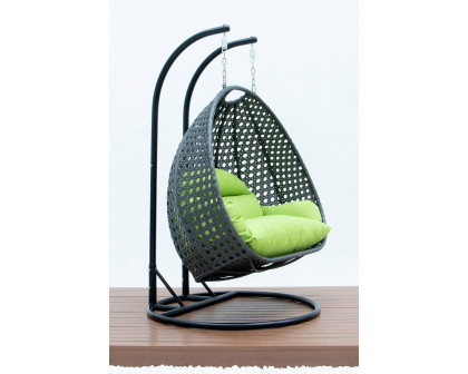 LeisureMod Modern Charcoal Wicker Hanging Double Seater Egg Swing Chair - Light Green