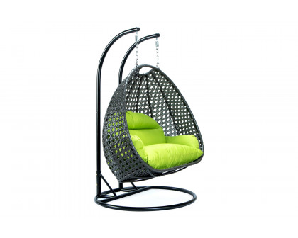 LeisureMod Modern Charcoal Wicker Hanging Double Seater Egg Swing Chair - Light Green