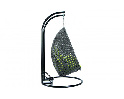 LeisureMod Modern Charcoal Wicker Hanging Double Seater Egg Swing Chair - Light Green