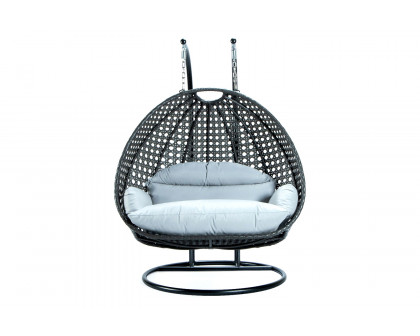 LeisureMod Modern Beige Wicker Hanging Double Seater Egg Swing Chair