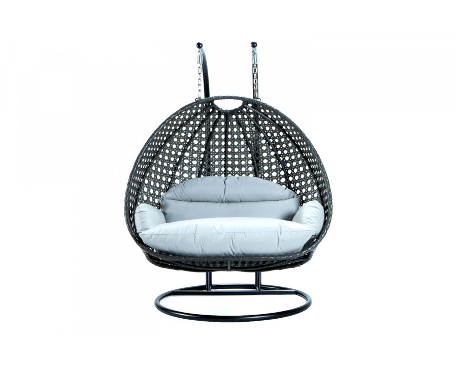 LeisureMod Modern Charcoal Wicker Hanging Double Seater Egg Swing Chair - Light Gray