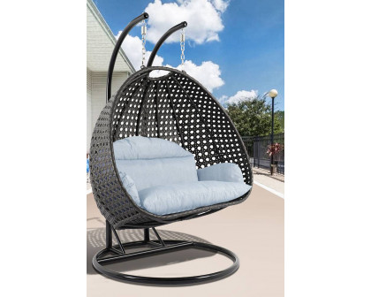 LeisureMod Modern Charcoal Wicker Hanging Double Seater Egg Swing Chair - Light Gray