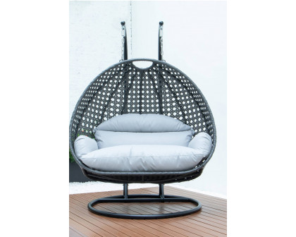 LeisureMod Modern Charcoal Wicker Hanging Double Seater Egg Swing Chair - Light Gray