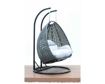 LeisureMod Modern Charcoal Wicker Hanging Double Seater Egg Swing Chair - Light Gray