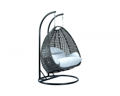 LeisureMod Modern Charcoal Wicker Hanging Double Seater Egg Swing Chair - Light Gray