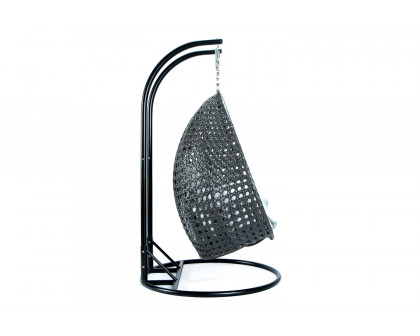 LeisureMod Modern Charcoal Wicker Hanging Double Seater Egg Swing Chair - Light Gray