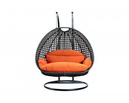 LeisureMod Modern Beige Wicker Hanging Double Seater Egg Swing Chair