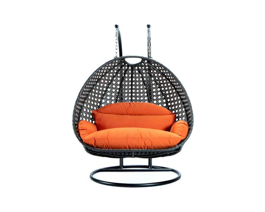 LeisureMod Modern Charcoal Wicker Hanging Double Seater Egg Swing Chair - Orange