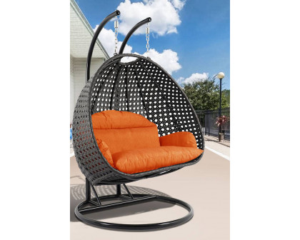 LeisureMod Modern Charcoal Wicker Hanging Double Seater Egg Swing Chair - Orange