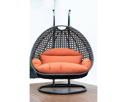 LeisureMod Modern Charcoal Wicker Hanging Double Seater Egg Swing Chair - Orange