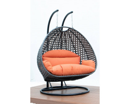 LeisureMod Modern Charcoal Wicker Hanging Double Seater Egg Swing Chair - Orange