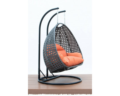 LeisureMod Modern Charcoal Wicker Hanging Double Seater Egg Swing Chair - Orange