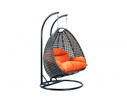 LeisureMod Modern Charcoal Wicker Hanging Double Seater Egg Swing Chair - Orange