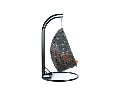 LeisureMod Modern Charcoal Wicker Hanging Double Seater Egg Swing Chair - Orange